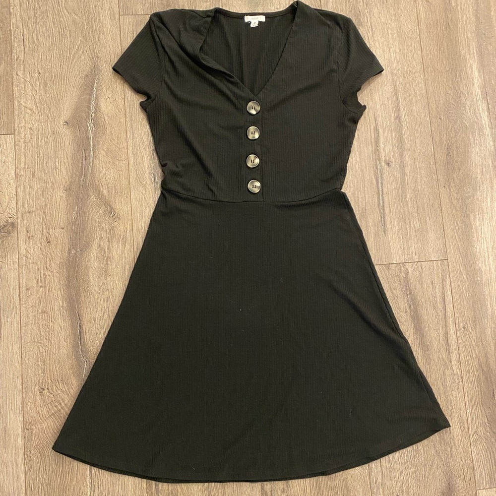 Ardene Ribbed Black Dress with Buttons